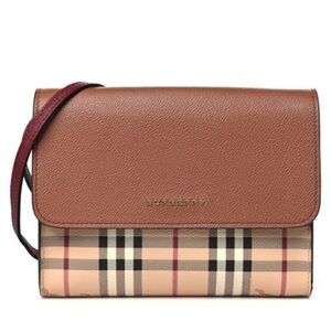 Burberry Brown and Tan Crossbody Bag with Iconic Check Pattern